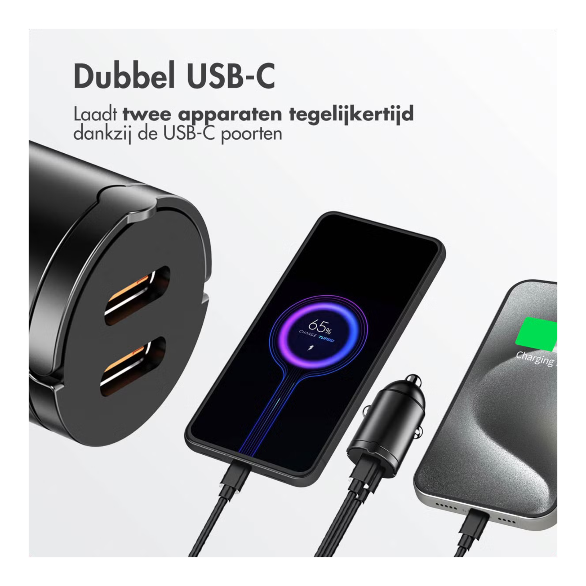 Autolader Snellader met 2 poorten - 2x USB-C 65 watt