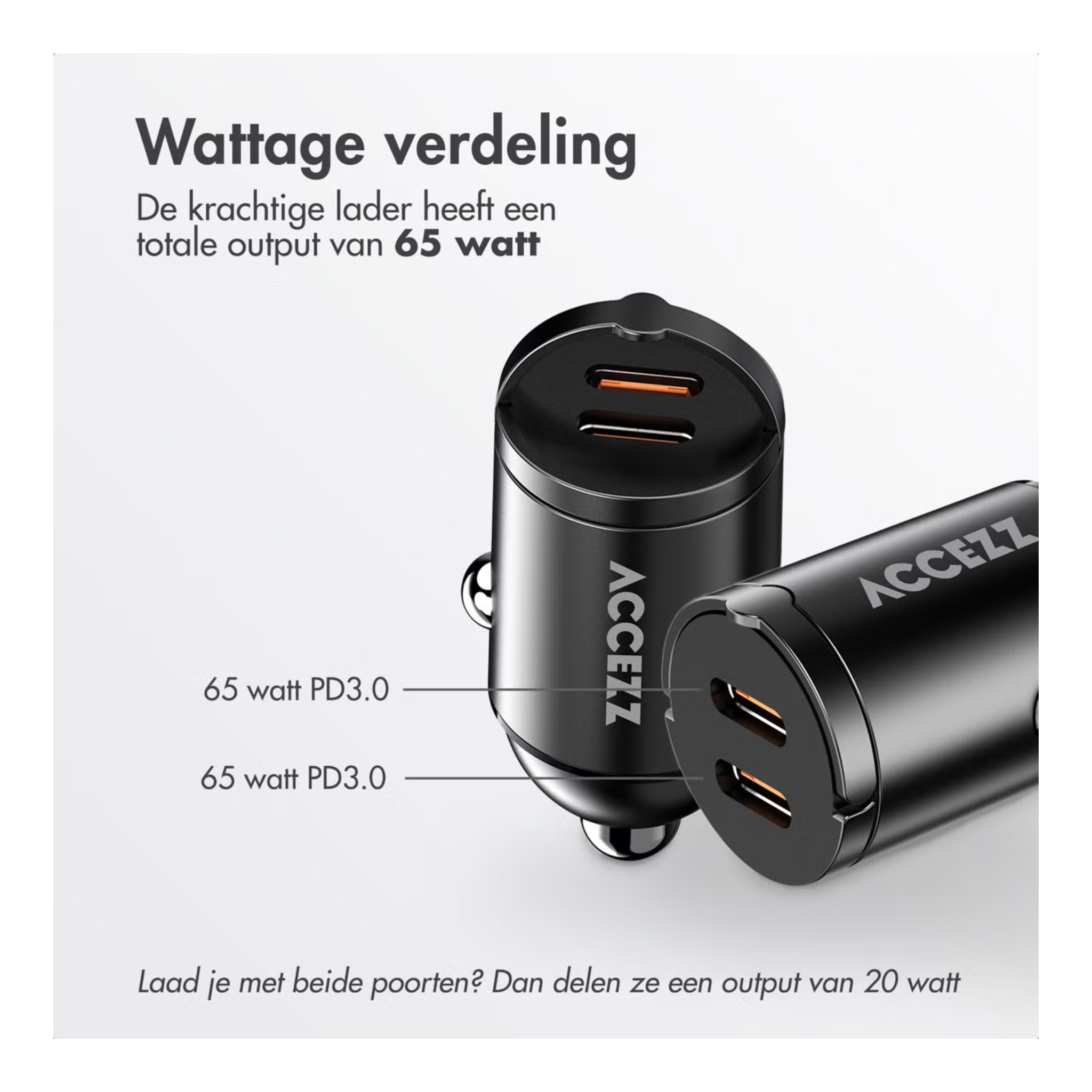 Autolader Snellader met 2 poorten - 2x USB-C 65 watt