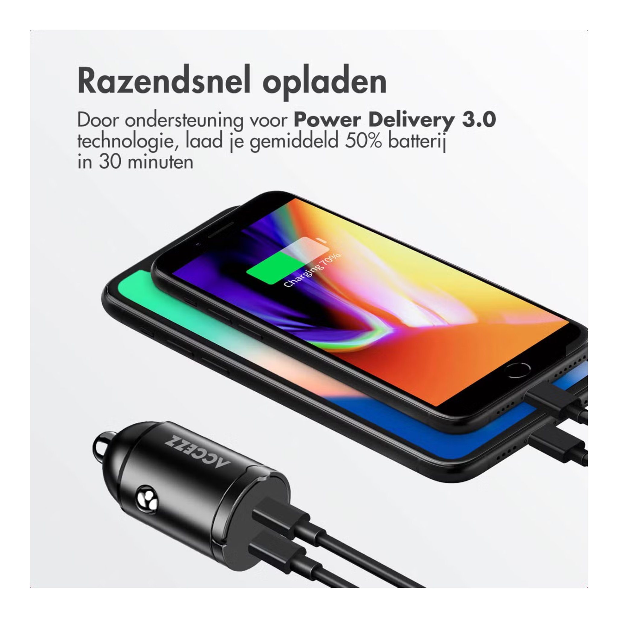 Autolader Snellader met 2 poorten - 2x USB-C 65 watt