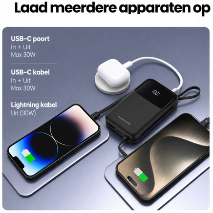Xssive 30W Powerbank 20.000mAh Fast Charge met Ingebouwde Kabel