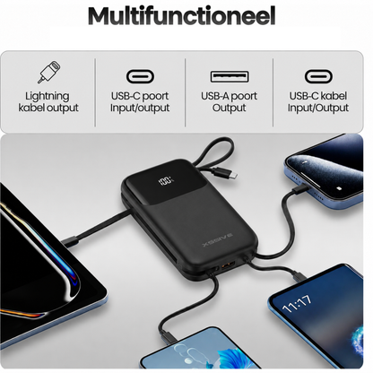Xssive 30W Powerbank 20.000mAh Fast Charge met Ingebouwde Kabel
