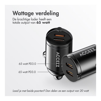 Autolader Snellader met 2 poorten - 2x USB-C 65 watt